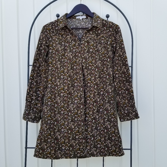 Grove long sleeve button up floral velvet cord M - Picture 2 of 12